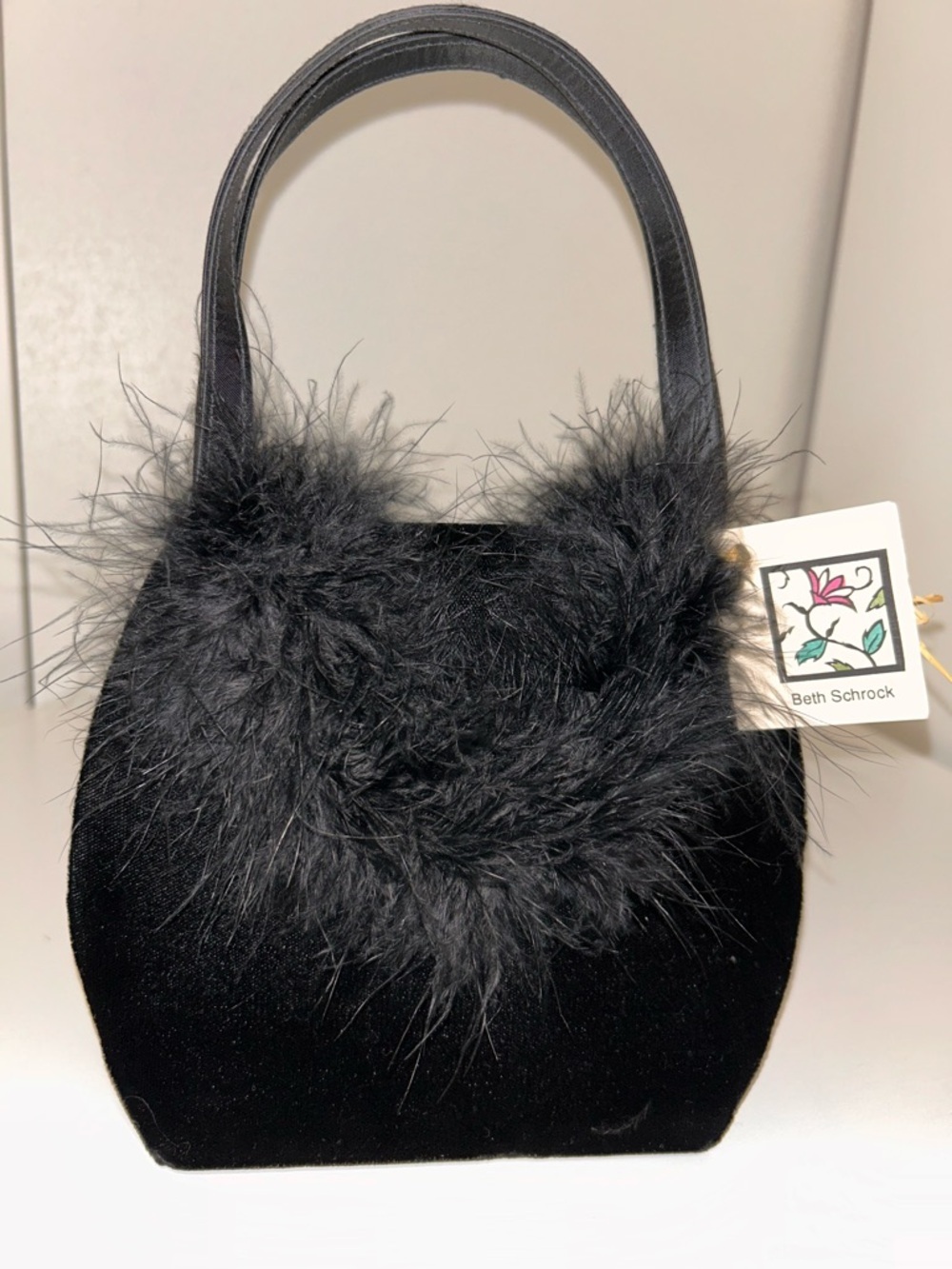 Beth Schrock Black Faux Fur Velvet Handbag